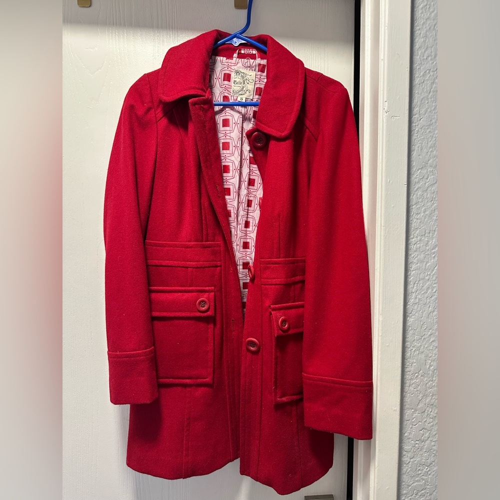 Anthropologie Vibrant Red Pea Coat